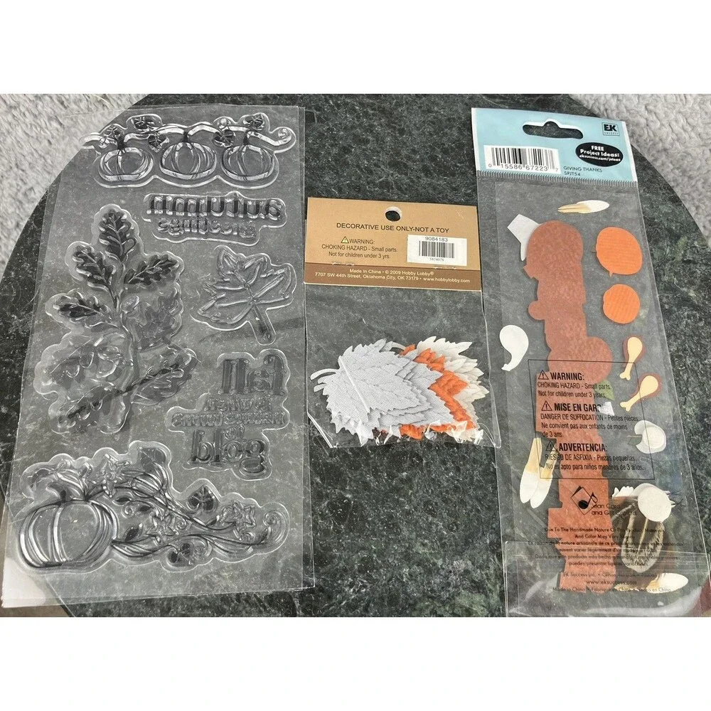 Fall Scrapbooking Lot Thanksgiving Theme Stickers Stamps Puffy Autumn Leaves